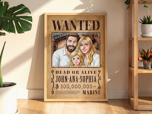 Custom Anime Wanted Poster: Personalized Pirate Portrait, Gift For Couple, Family, Anniversary Gift