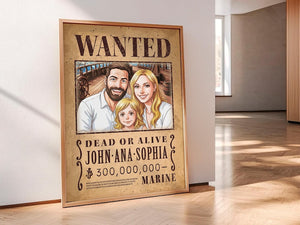 Custom Anime Wanted Poster: Personalized Pirate Portrait, Gift For Couple, Family, Anniversary Gift