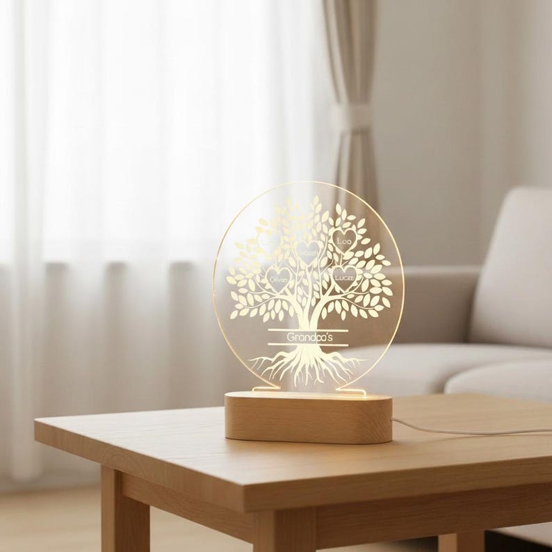 Family Tree Night Light, Mother's Day Gifts For Families, Gift For Grandma Grandparents, Gifts From Children, Family Names LED Lamp