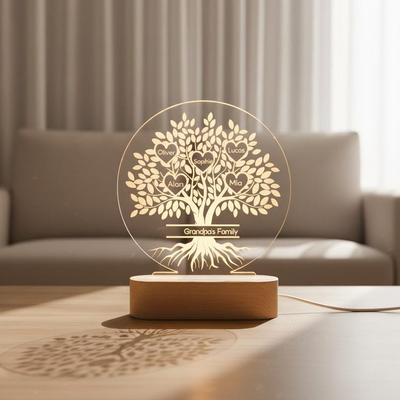 Family Tree Night Light, Mother's Day Gifts For Families, Gift For Grandma Grandparents, Gifts From Children, Family Names LED Lamp