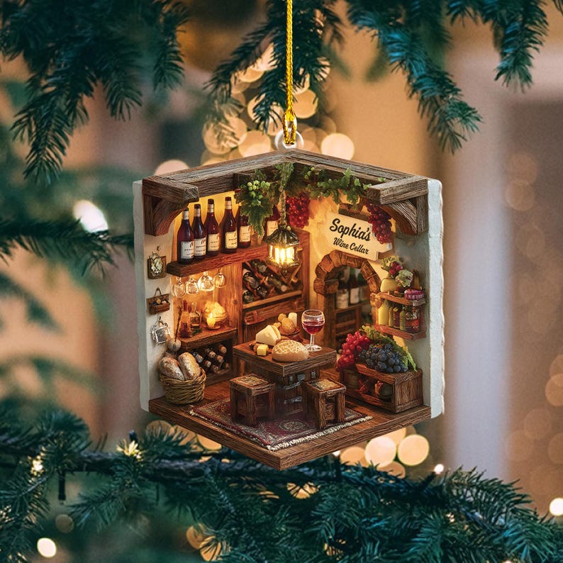 Personalized Wine Cellar Christmas Arcylic Ornament, Wine Cellar Decor, Wine Bar Ornament, Custom Ornament, Ornament Christmas Gift