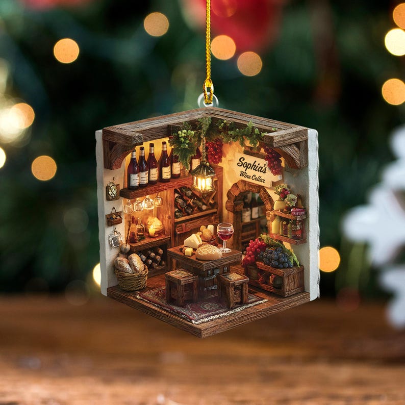 Personalized Wine Cellar Christmas Arcylic Ornament, Wine Cellar Decor, Wine Bar Ornament, Custom Ornament, Ornament Christmas Gift