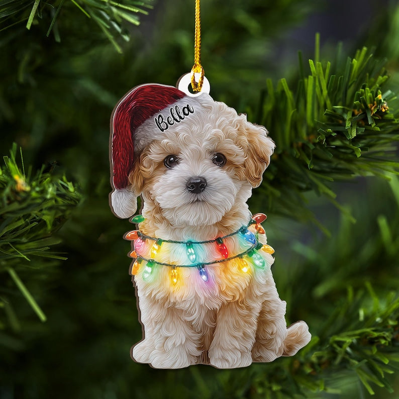 Personalized Maltipoo Dog Christmas Acylic Ornament, Flat 2D Holiday Tree Decor Gift for Dog Lovers, Families, Pet Keepsakef Gift