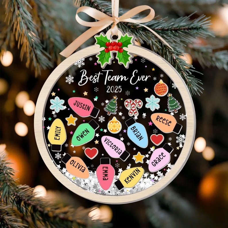 Custom Best Team Christmas Ornament, Best Team Ever Christmas 4D Shaker Ornament, Christmas Gift for Coworker, Team Members Name Gift