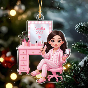 Custom Girls Makeup Table Ornament, Personalized Makeup Artist Ornament, Beauty Lover Gift, Pink Christmas Gifts, Acrylic Cosmetic Ornament