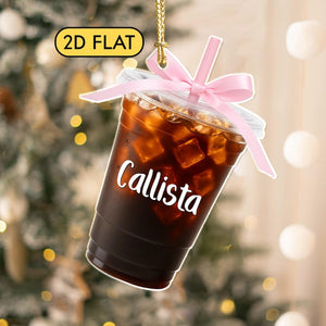 2D Flat Custom Iced Coffee Acrylic Ornament: Christmas Gift for Her