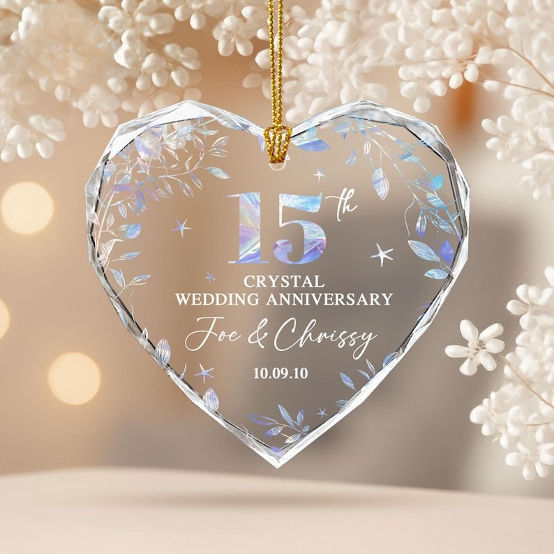 15th Wedding Anniversary Gift, Personalized Crystal 15th Anniversary Glass Ornament, 15th Wedding Anniversary, Gift for Parents Husband Wife