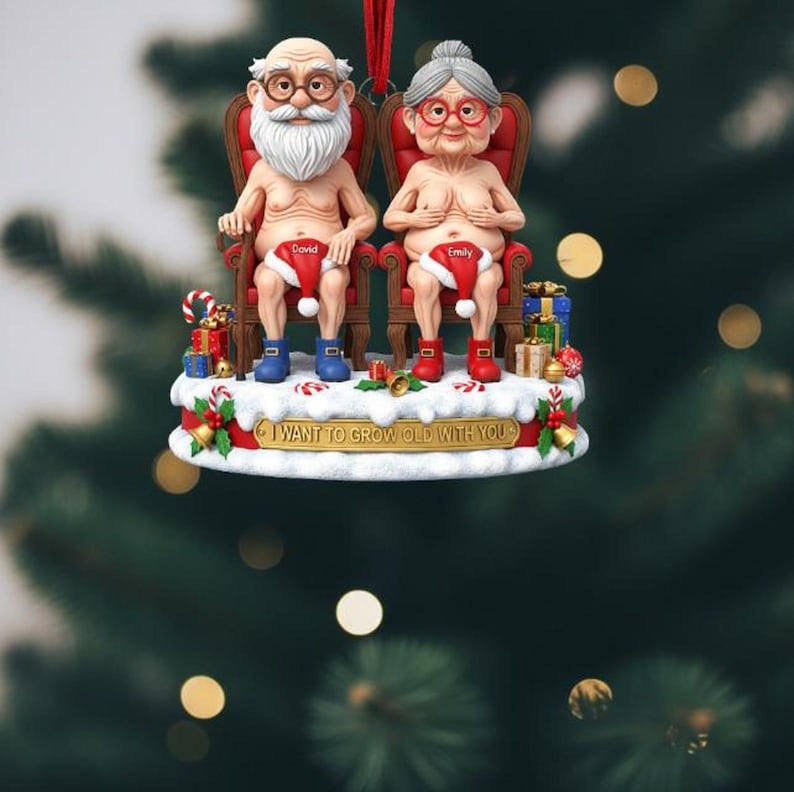 Personalized Funny Couple 2D Flat Ornament, Christmas Keepsake for Partners I want to Grow Old With You Holiday Gift, Anniversary Ornament