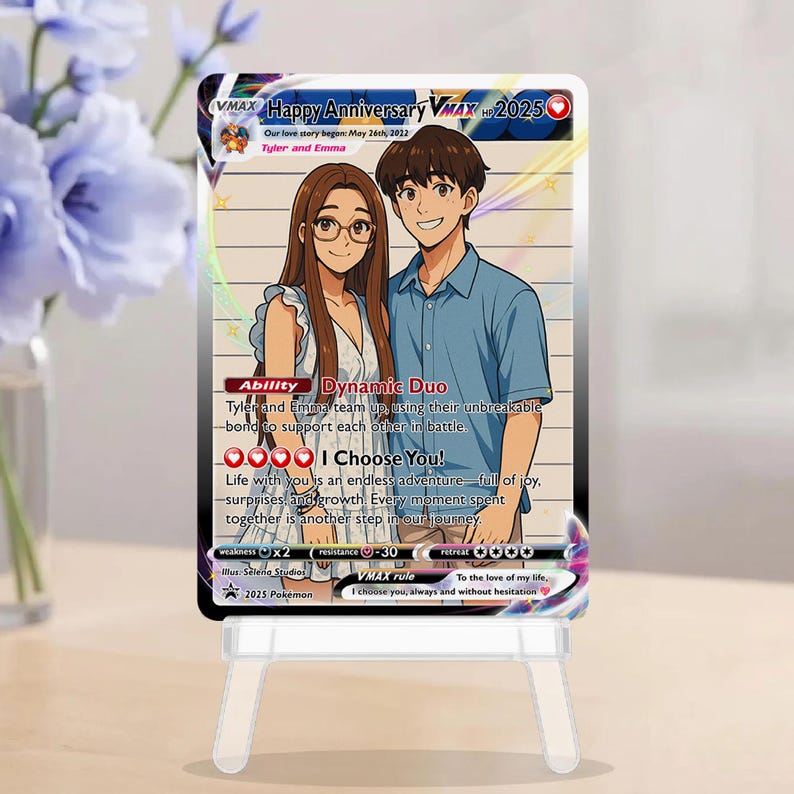 Personalized Anniversary Card, Custom Couples PKM Cards, Couple Anniversary Gift, Anime Wedding Gift, Gift for Him or Her, Birthday Gift