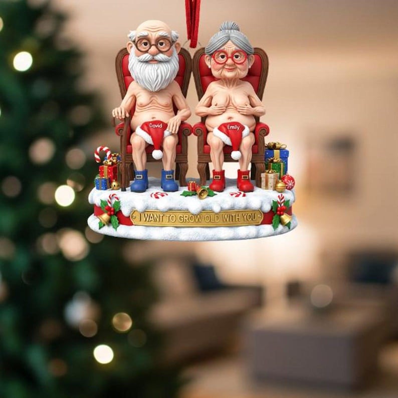 Personalized Funny Couple 2D Flat Ornament, Christmas Keepsake for Partners I want to Grow Old With You Holiday Gift, Anniversary Ornament