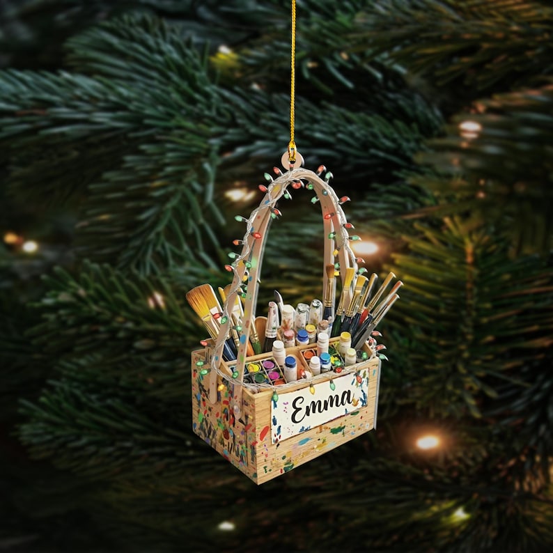 Personalized Artist Ornament, Custom Painter Gift, Paintbrush & Palette Christmas Decor, Art Lover Tree Ornament with Name