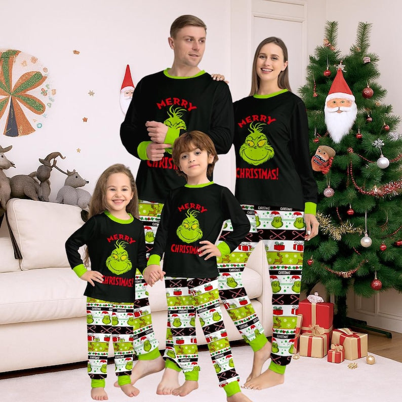 Grinch Family Matching Christmas Pajamas Set Holiday PJs for Family, Kids & Baby, Funny Xmas Sleepwear, Grinch PJs, Matching Holiday PJs