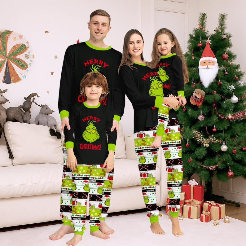 Grinch Family Matching Christmas Pajamas Set Holiday PJs for Family, Kids & Baby, Funny Xmas Sleepwear, Grinch PJs, Matching Holiday PJs