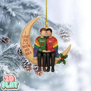 Custom LGBT Couple Christmas 2D FLAT Ornament, Personalized Gay Couple Moon Ornament, 2D Flat Custom Name Holiday Decor, Love You Gift