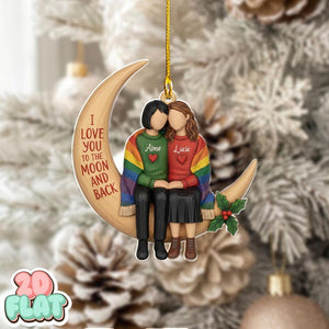 Personalized Lesbian Couple Moon Ornament, LGBT Couple Christmas Ornament, 2D Flat Custom Name Holiday Decor, Love You Gift, Couple Gift