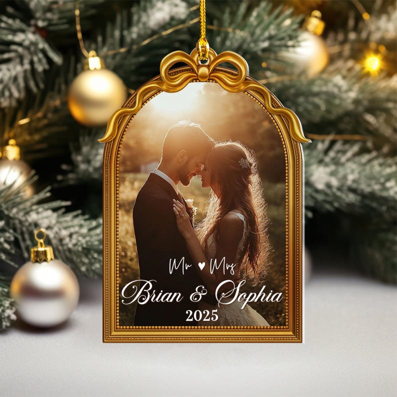 Personalized Acrylic First Christmas Married Ornament: Couples Photo Ornament