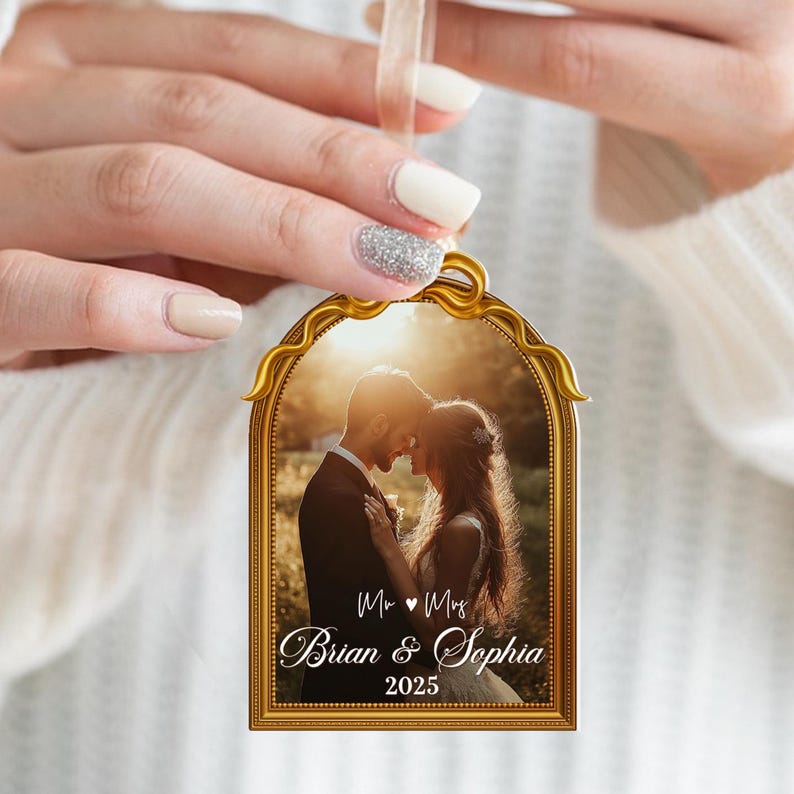 Personalized Acrylic First Christmas Married Ornament: Couples Photo Ornament