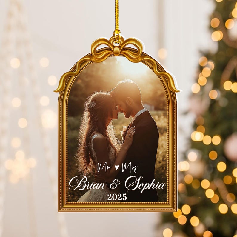 Personalized Acrylic First Christmas Married Ornament: Couples Photo Ornament