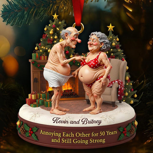 Old Couple Christmas Ornament, Christmas 2D Flat Acrylic Ornament, Personalized Gifts For Couple
