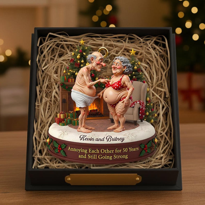 Old Couple Christmas Ornament, Christmas 2D Flat Acrylic Ornament, Personalized Gifts For Couple