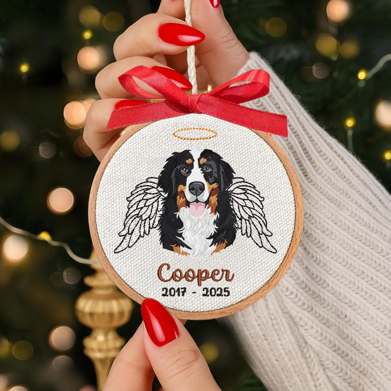 Embroidered Memorial Dog Photo Ornament, Personalized Christmas Loss of Pet Gift, Unique Dog Owner Gift