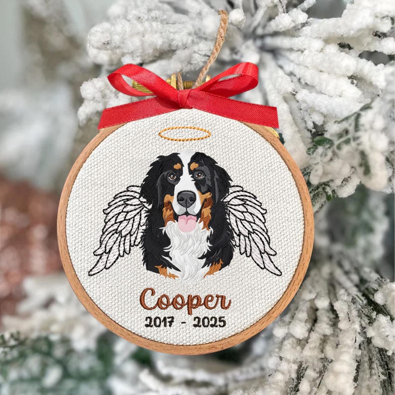 Embroidered Memorial Dog Photo Ornament, Personalized Christmas Loss of Pet Gift, Unique Dog Owner Gift
