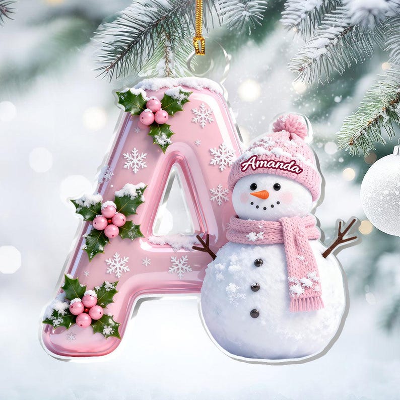 Merry Christmas Custom Letter Snowman Personalized Acrylic Ornament