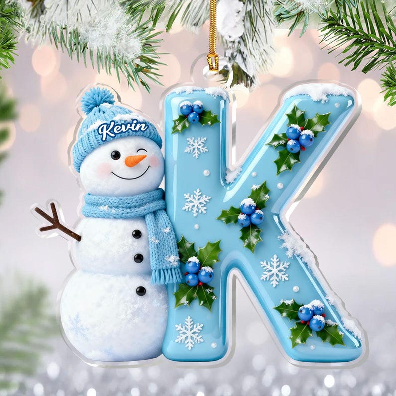 Merry Christmas Custom Letter Snowman Personalized Acrylic Ornament