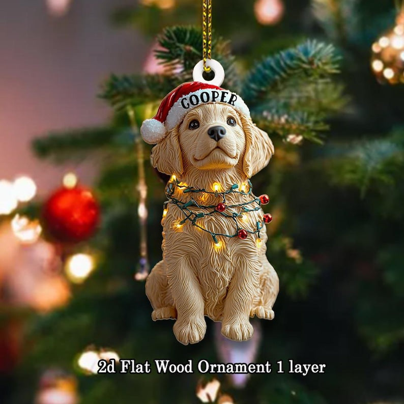 Personalized Golden Retriever Flat Ornament, Christmas Golden Retriever Ornament, Christmas Dog Ornament, Golden Retriever Gifts