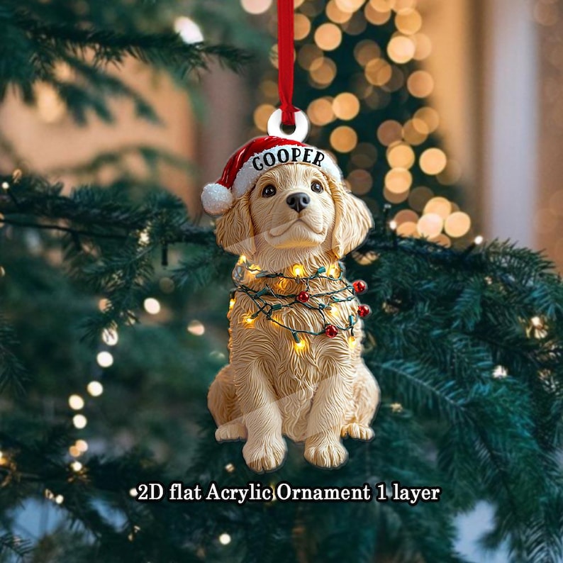 Personalized Golden Retriever Flat Ornament, Christmas Golden Retriever Ornament, Christmas Dog Ornament, Golden Retriever Gifts