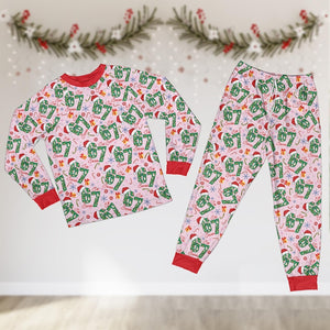 Funny Six Seven Meme Christmas Pajamas Set, Trending 67 Matching Long Sleeve Pajamas, Kid Christmas Costume, Santa Says Six Seven Gift