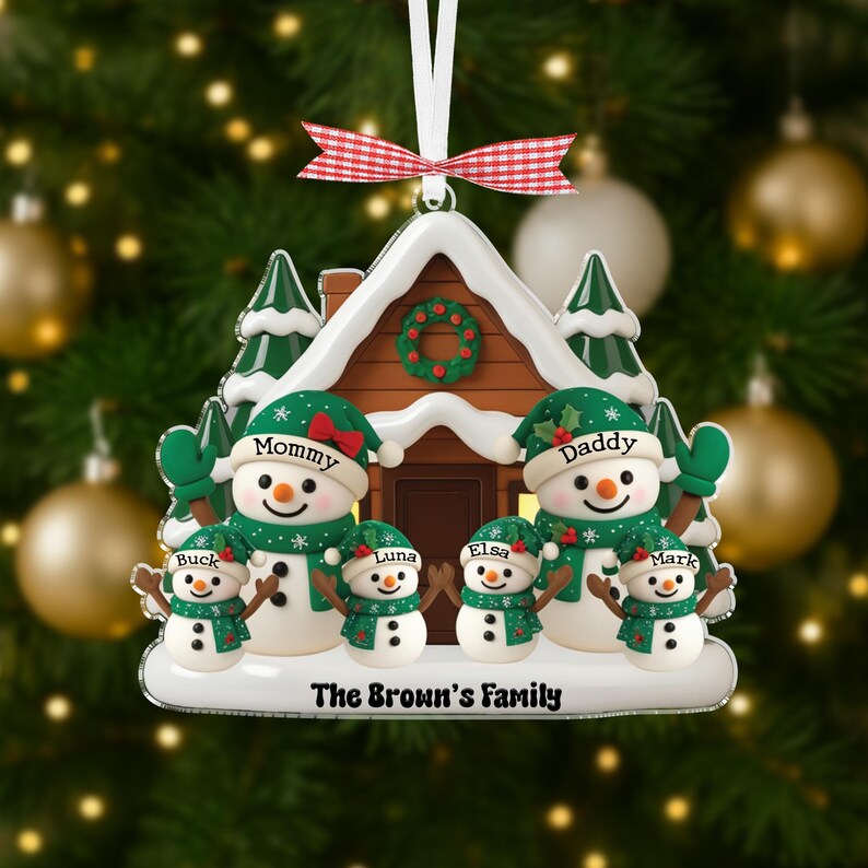 Custom Snowman Family With Pet Acrylic Ornament 2025, Family Christmas Tree Decor, Holiday Keepsake Gift for Large Families, Christmas Gift