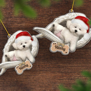 Personalized Bichon Frise Sleeping Angel Christmas Ornament, Custom Dog with Santa Hat Christmas Decoration, Pet Memorial Gift