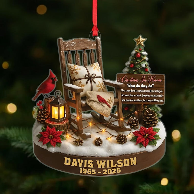Personalized 2D FLAT Acrylic Memorial Ornament, Christmas in Heaven Chair D cor, Custom Remembrance Gift for Loved One, Sympathy Gift