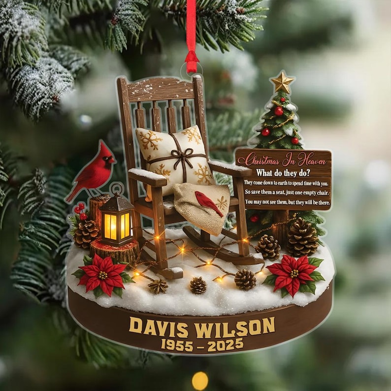 Personalized 2D FLAT Acrylic Memorial Ornament, Christmas in Heaven Chair D cor, Custom Remembrance Gift for Loved One, Sympathy Gift