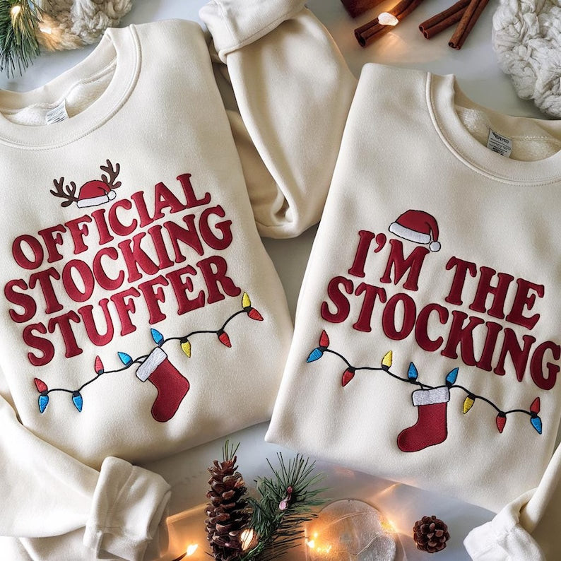 EMBROIDERED Christmas Couples Matching Sweatshirt, Matching Christmas Shirt, Couples Christmas Shirts, Official Stocking Stuffer Shirt