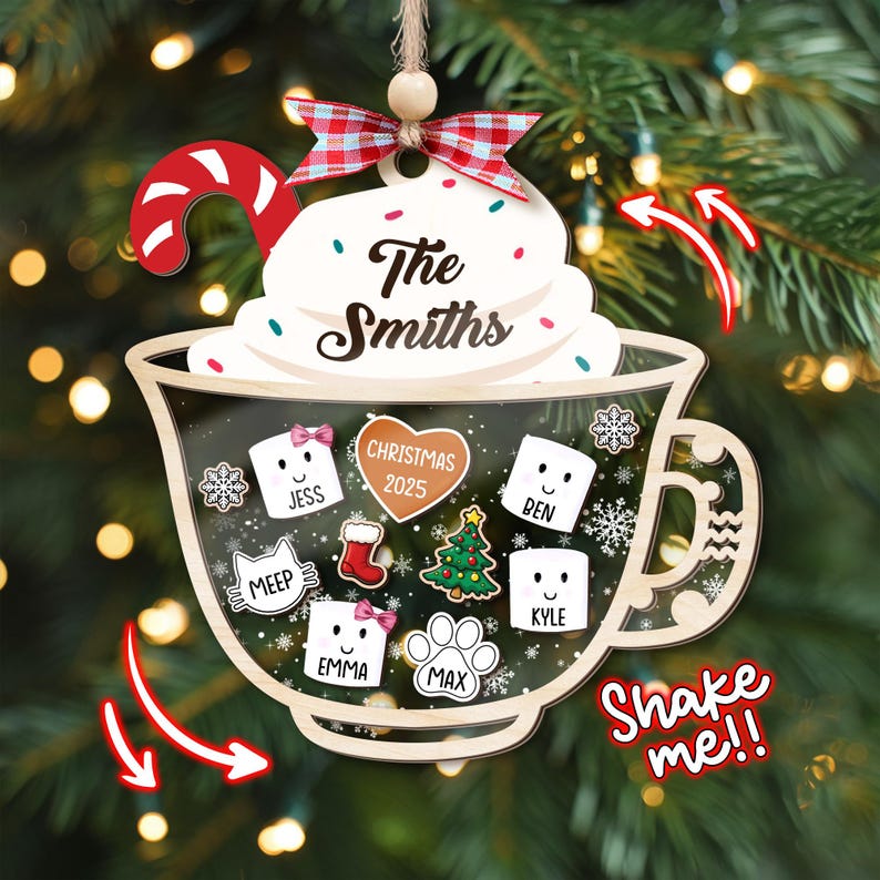 Custom Marshmallows Family Shaker Ornament, 4D Shake Family Ornament With Pets, Family Ornament 2025, Family Keepsake, Family Christmas Gift