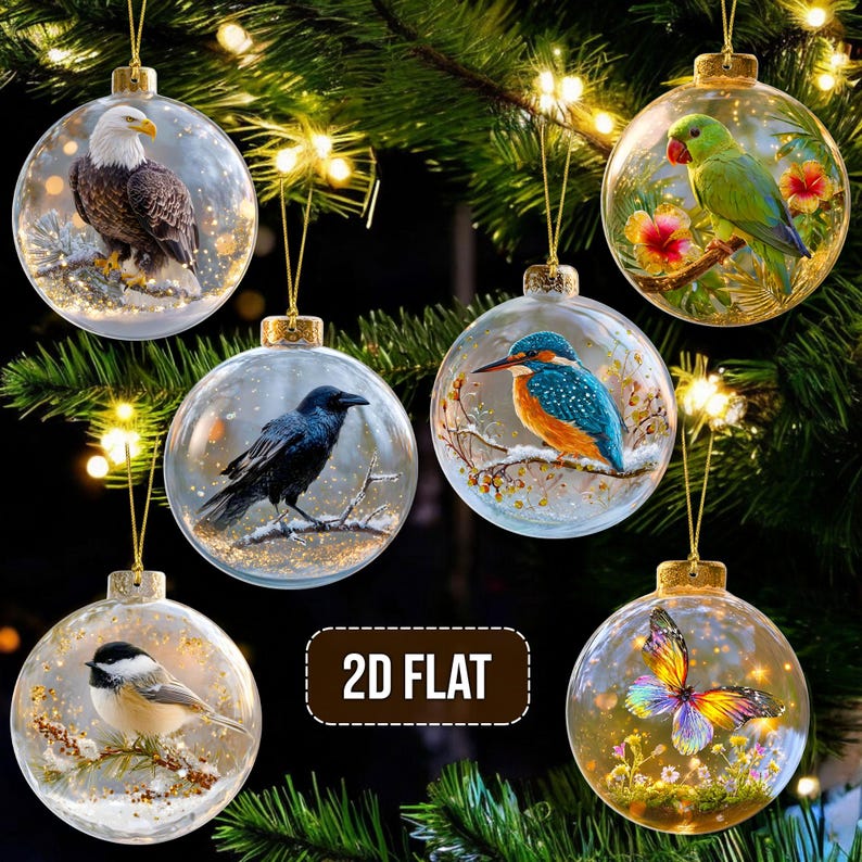 Birds & Butterflies 2D Flat Acrylic Ornaments, Flying Animal Christmas Decor, Nature Wildlife Tree Decoration, Gift for Bird Lovers
