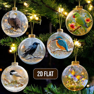 Birds & Butterflies 2D Flat Acrylic Ornaments, Flying Animal Christmas Decor, Nature Wildlife Tree Decoration, Gift for Bird Lovers