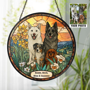 Custom Pet Portrait Stained Glass Suncatcher, Stained Glass Dog Memorial, Custom Dog Portrait from Photo, Pet Memorial Gift, Window hangings