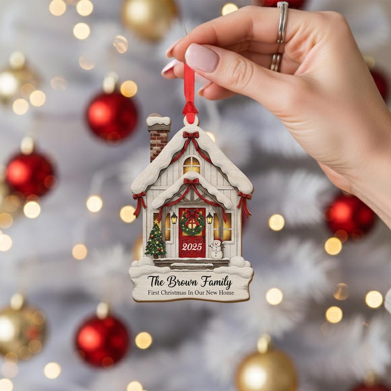Personalized New Home Ornament: Custom Family Name Wooden Decoration