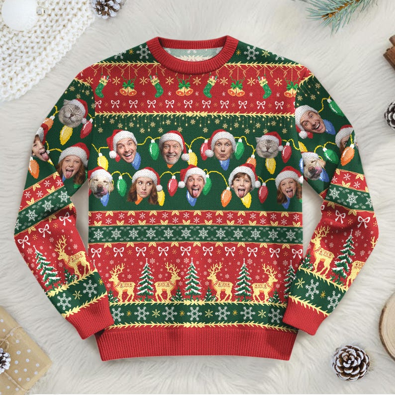 Personalized Face Christmas Sweater For Men Women, Custom Pet Ugly Sweatshirt, Funny Family Christmas Sweater, Funny Custom Face Sweatshirt