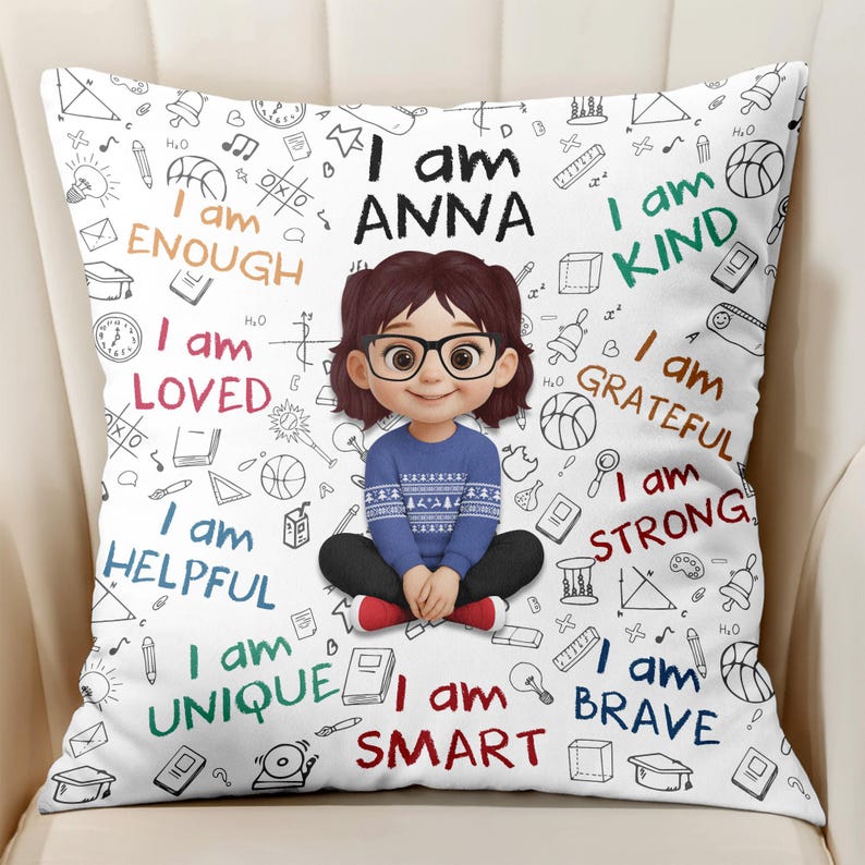 Personalized Kids Affirmation Pillow: Custom Name, Positive Decor