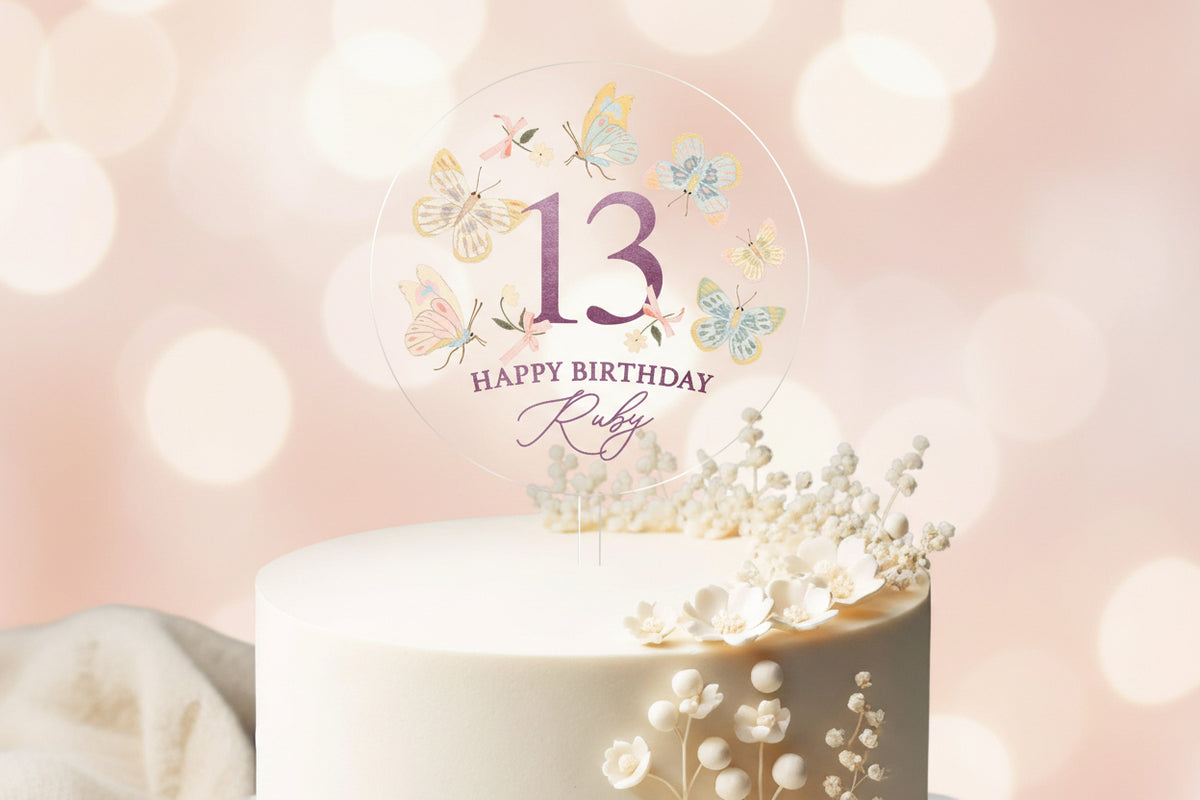 Personalized Birthday Cake Topper Acrylic Cake Topper Custom Topper Round Cake Topper Customized Butterfly Cake Topper with Name