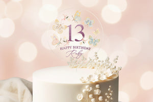 Personalized Birthday Cake Topper Acrylic Cake Topper Custom Topper Round Cake Topper Customized Butterfly Cake Topper with Name