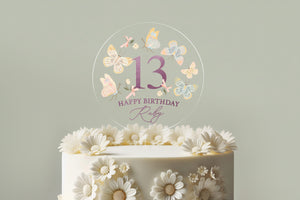 Personalized Birthday Cake Topper Acrylic Cake Topper Custom Topper Round Cake Topper Customized Butterfly Cake Topper with Name