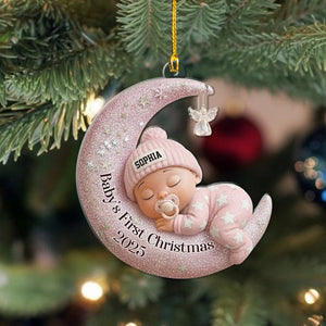 Baby s First Christmas 2D Flat Ornament, Custom Moon Sleeping Acrylic Keepsake, Personalized Newborn Gift, Holiday Decoration,Baby Gift Idea