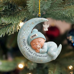 Baby s First Christmas 2D Flat Ornament, Custom Moon Sleeping Acrylic Keepsake, Personalized Newborn Gift, Holiday Decoration,Baby Gift Idea