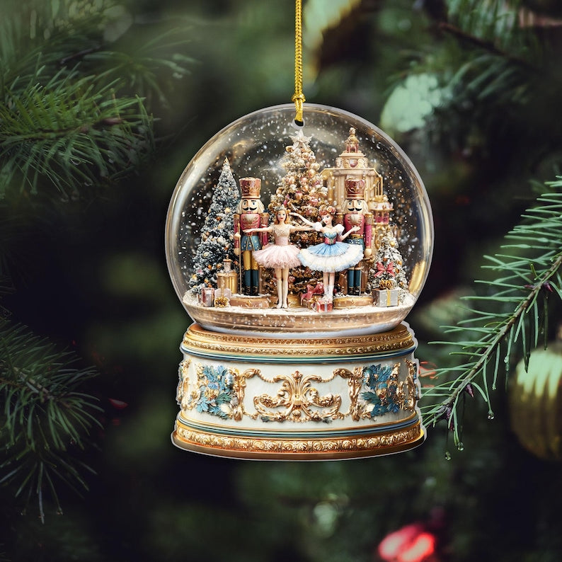 Nutcracker Ballet Christmas Ornament, 2D Flat Not 3D Snow Globe Ornament, Ballerina Holiday Decor Gift 2025, Xmas Nutcracker Ballet Gift