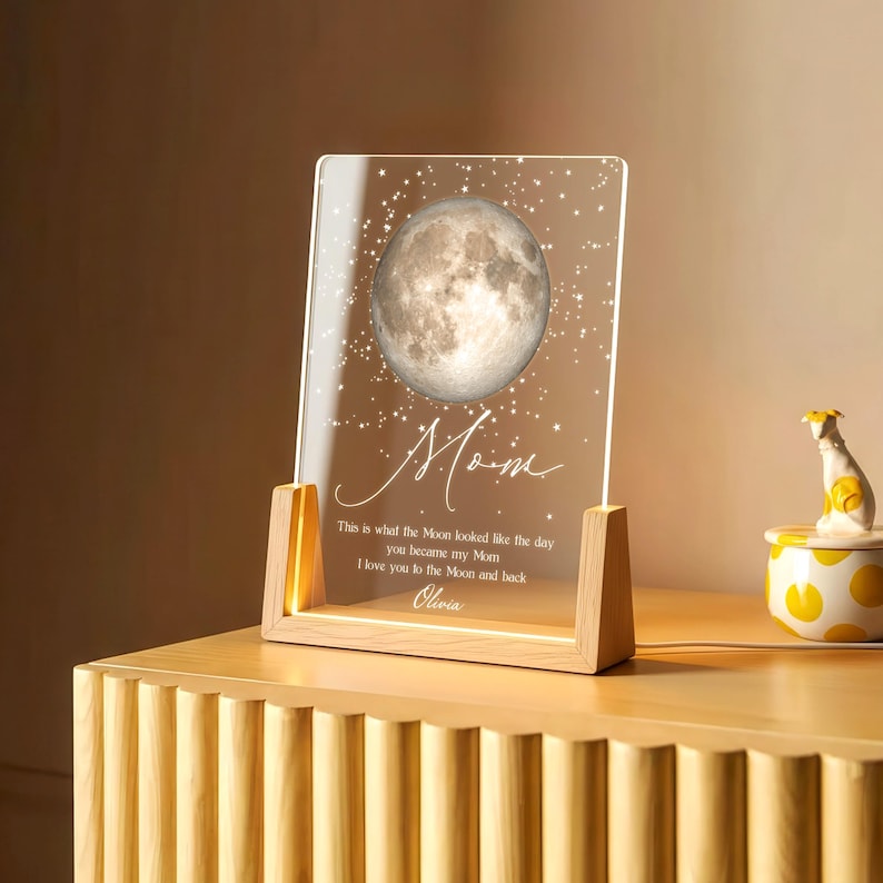Custom Moon Phase Night Light, Moon Phase by Date, Gift for Mom from Daughter, Mother's Day Keepsake, The Day You Became My Mom